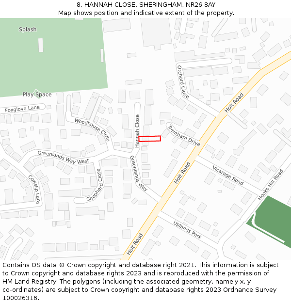 8, HANNAH CLOSE, SHERINGHAM, NR26 8AY: Location map and indicative extent of plot