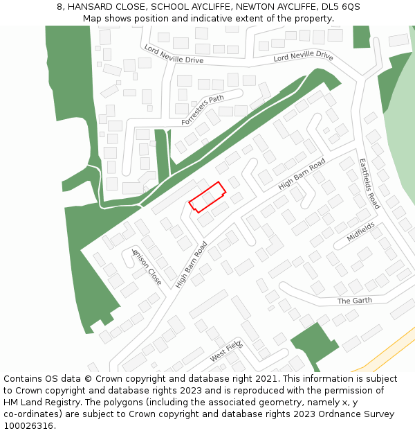 8, HANSARD CLOSE, SCHOOL AYCLIFFE, NEWTON AYCLIFFE, DL5 6QS: Location map and indicative extent of plot