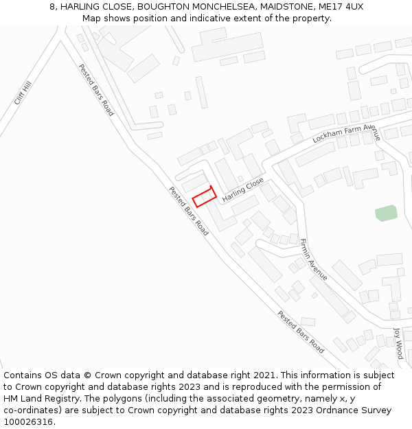 8, HARLING CLOSE, BOUGHTON MONCHELSEA, MAIDSTONE, ME17 4UX: Location map and indicative extent of plot