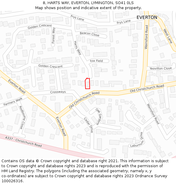 8, HARTS WAY, EVERTON, LYMINGTON, SO41 0LS: Location map and indicative extent of plot