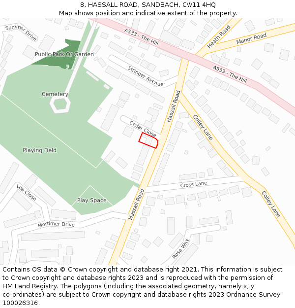 8, HASSALL ROAD, SANDBACH, CW11 4HQ: Location map and indicative extent of plot