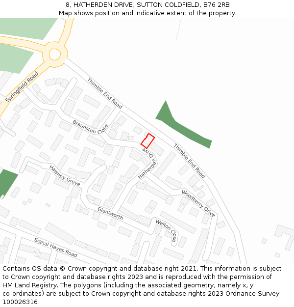 8, HATHERDEN DRIVE, SUTTON COLDFIELD, B76 2RB: Location map and indicative extent of plot