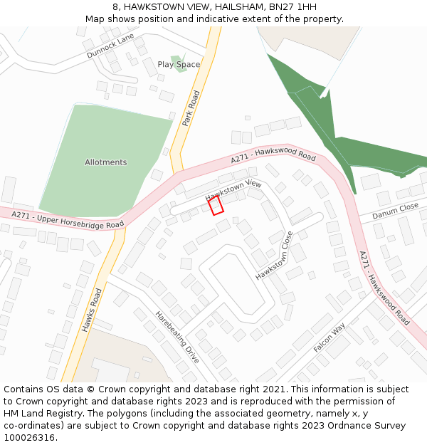 8, HAWKSTOWN VIEW, HAILSHAM, BN27 1HH: Location map and indicative extent of plot