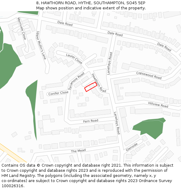 8, HAWTHORN ROAD, HYTHE, SOUTHAMPTON, SO45 5EP: Location map and indicative extent of plot