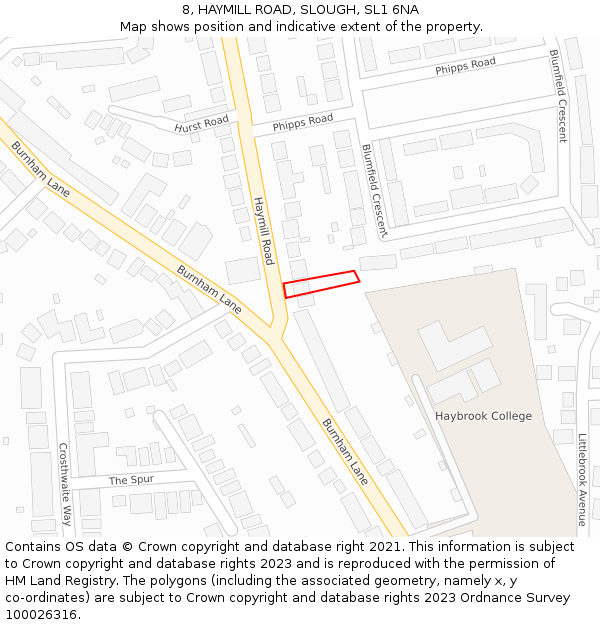 8, HAYMILL ROAD, SLOUGH, SL1 6NA: Location map and indicative extent of plot