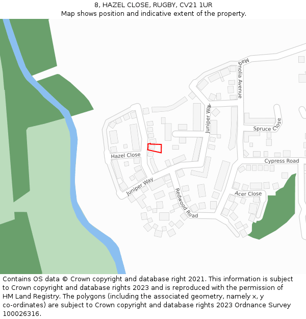 8, HAZEL CLOSE, RUGBY, CV21 1UR: Location map and indicative extent of plot