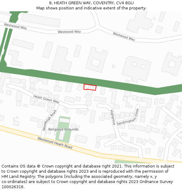 8, HEATH GREEN WAY, COVENTRY, CV4 8GU: Location map and indicative extent of plot