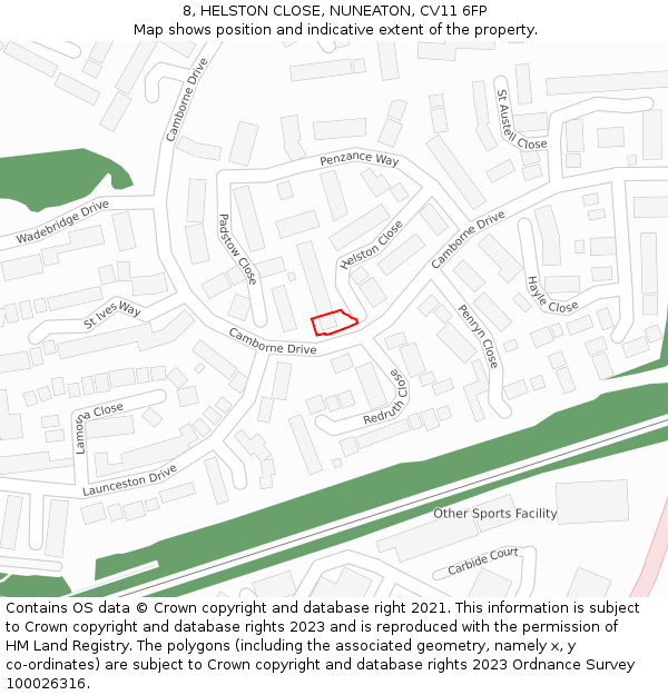 8, HELSTON CLOSE, NUNEATON, CV11 6FP: Location map and indicative extent of plot