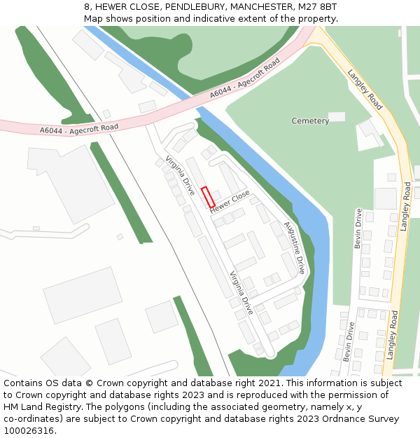 8, HEWER CLOSE, PENDLEBURY, MANCHESTER, M27 8BT: Location map and indicative extent of plot