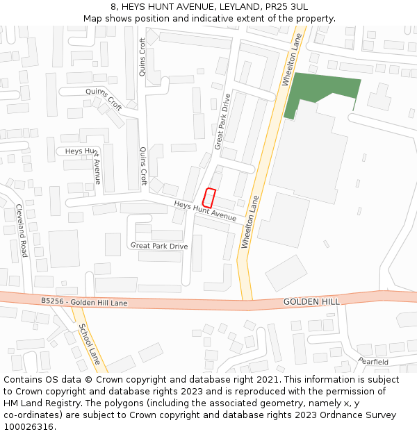 8, HEYS HUNT AVENUE, LEYLAND, PR25 3UL: Location map and indicative extent of plot