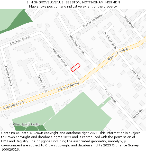 8, HIGHGROVE AVENUE, BEESTON, NOTTINGHAM, NG9 4DN: Location map and indicative extent of plot