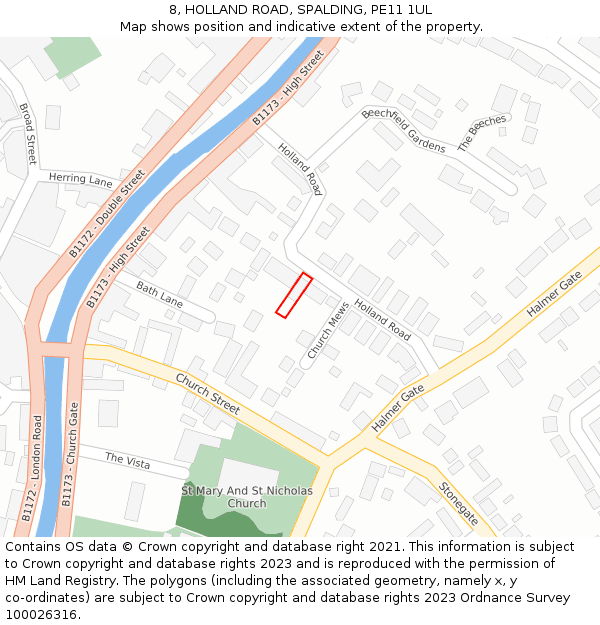 8, HOLLAND ROAD, SPALDING, PE11 1UL: Location map and indicative extent of plot