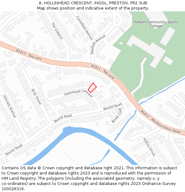 8, HOLLINHEAD CRESCENT, INGOL, PRESTON, PR2 3UB: Location map and indicative extent of plot