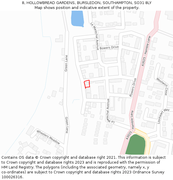 8, HOLLOWBREAD GARDENS, BURSLEDON, SOUTHAMPTON, SO31 8LY: Location map and indicative extent of plot