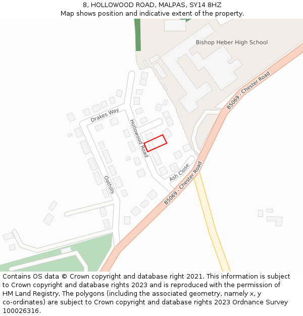 8, HOLLOWOOD ROAD, MALPAS, SY14 8HZ: Location map and indicative extent of plot