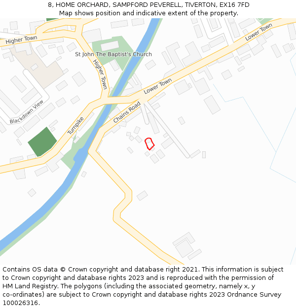 8, HOME ORCHARD, SAMPFORD PEVERELL, TIVERTON, EX16 7FD: Location map and indicative extent of plot