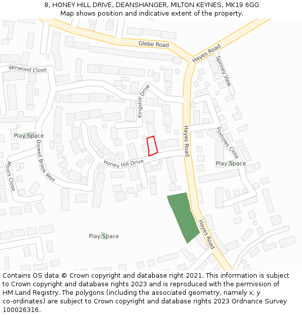 8, HONEY HILL DRIVE, DEANSHANGER, MILTON KEYNES, MK19 6GG: Location map and indicative extent of plot