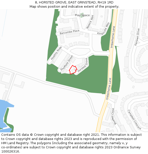 8, HORSTED GROVE, EAST GRINSTEAD, RH19 1RD: Location map and indicative extent of plot