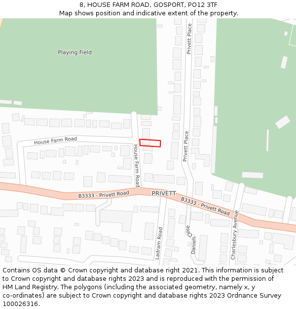 8, HOUSE FARM ROAD, GOSPORT, PO12 3TF: Location map and indicative extent of plot