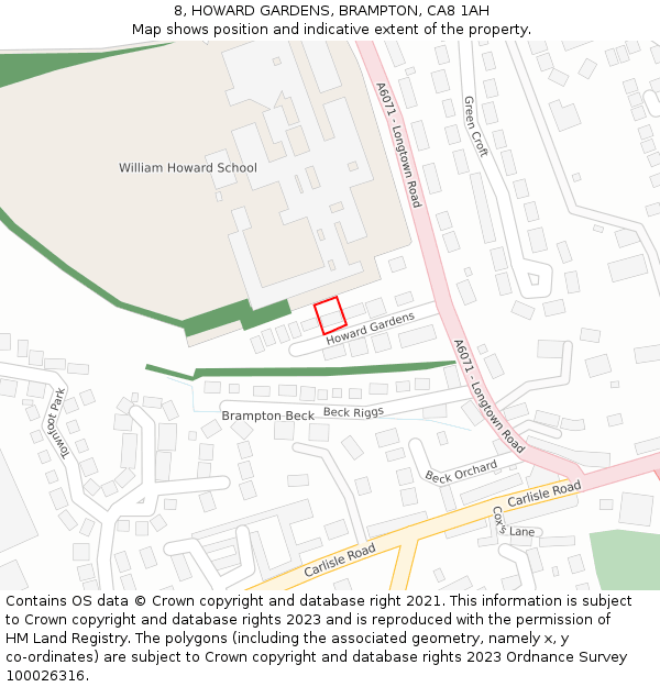 8, HOWARD GARDENS, BRAMPTON, CA8 1AH: Location map and indicative extent of plot