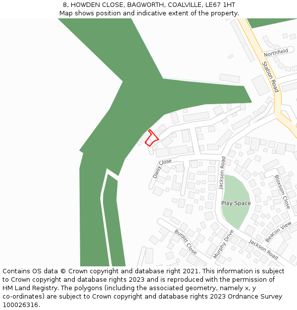 8, HOWDEN CLOSE, BAGWORTH, COALVILLE, LE67 1HT: Location map and indicative extent of plot