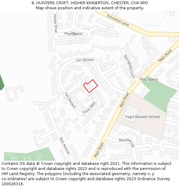 8, HUNTERS CROFT, HIGHER KINNERTON, CHESTER, CH4 9PD: Location map and indicative extent of plot