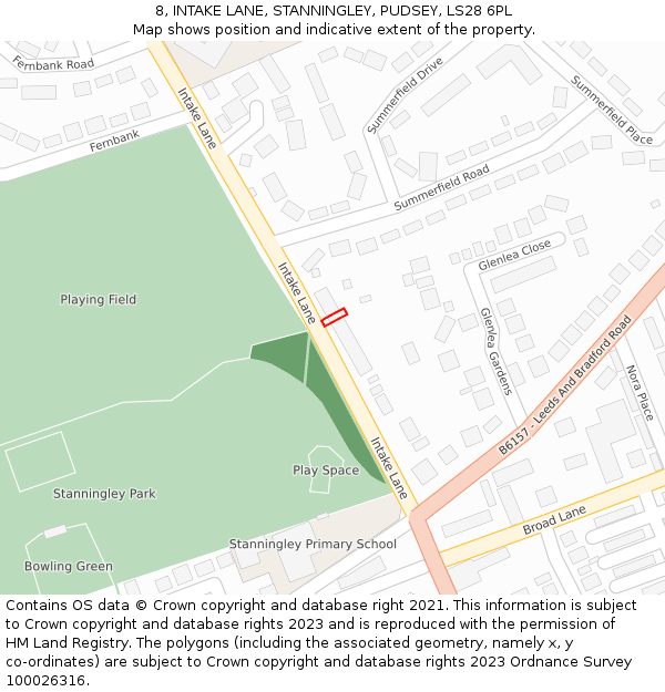 8, INTAKE LANE, STANNINGLEY, PUDSEY, LS28 6PL: Location map and indicative extent of plot