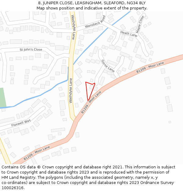 8, JUNIPER CLOSE, LEASINGHAM, SLEAFORD, NG34 8LY: Location map and indicative extent of plot