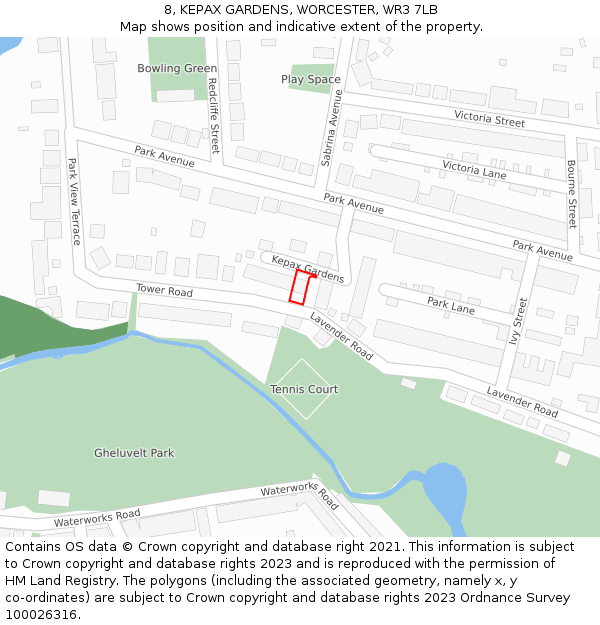 8, KEPAX GARDENS, WORCESTER, WR3 7LB: Location map and indicative extent of plot