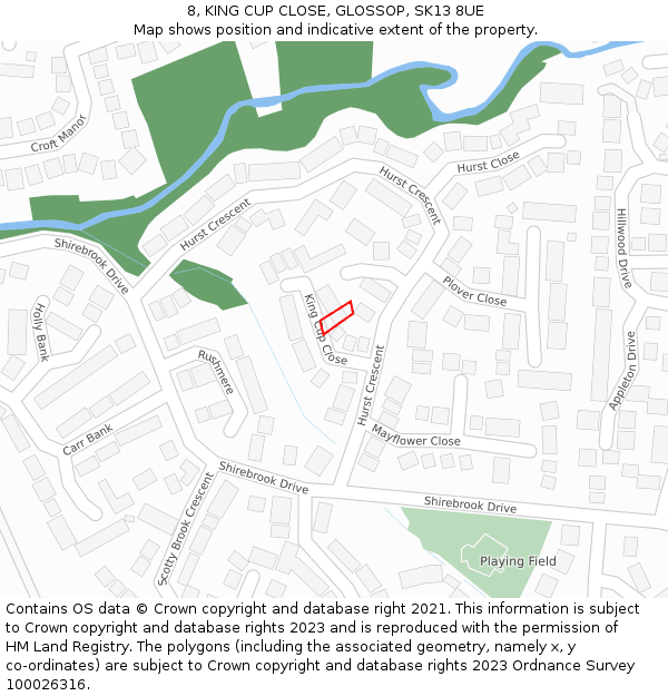 8, KING CUP CLOSE, GLOSSOP, SK13 8UE: Location map and indicative extent of plot
