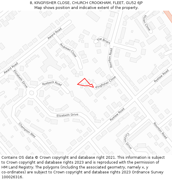 8, KINGFISHER CLOSE, CHURCH CROOKHAM, FLEET, GU52 6JP: Location map and indicative extent of plot