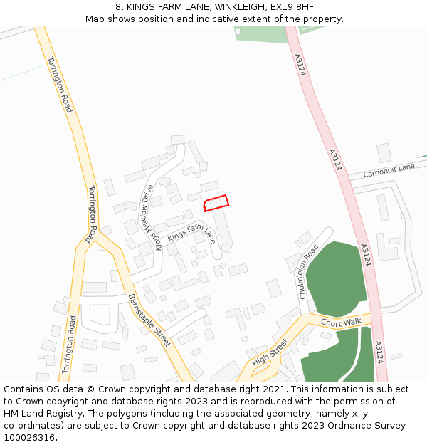 8, KINGS FARM LANE, WINKLEIGH, EX19 8HF: Location map and indicative extent of plot