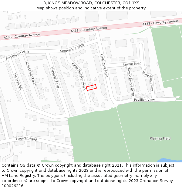 8, KINGS MEADOW ROAD, COLCHESTER, CO1 1XS: Location map and indicative extent of plot