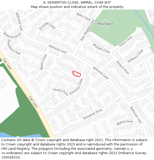 8, KINNERTON CLOSE, WIRRAL, CH46 6HT: Location map and indicative extent of plot