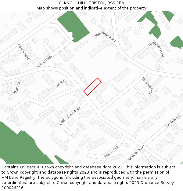 8, KNOLL HILL, BRISTOL, BS9 1RA: Location map and indicative extent of plot