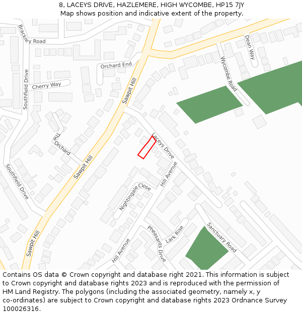 8, LACEYS DRIVE, HAZLEMERE, HIGH WYCOMBE, HP15 7JY: Location map and indicative extent of plot