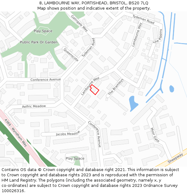 8, LAMBOURNE WAY, PORTISHEAD, BRISTOL, BS20 7LQ: Location map and indicative extent of plot