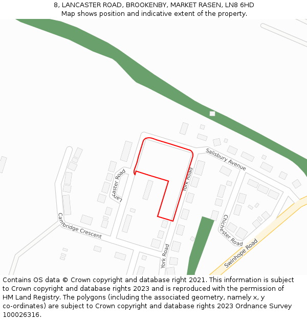 8, LANCASTER ROAD, BROOKENBY, MARKET RASEN, LN8 6HD: Location map and indicative extent of plot