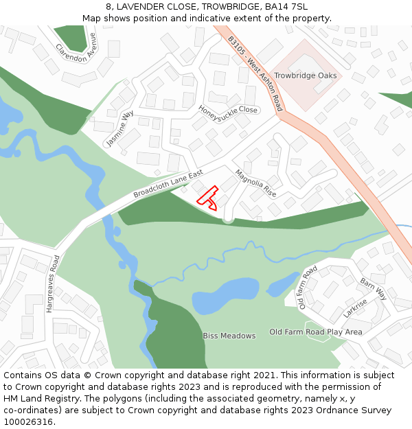 8, LAVENDER CLOSE, TROWBRIDGE, BA14 7SL: Location map and indicative extent of plot