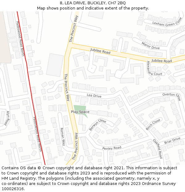 8, LEA DRIVE, BUCKLEY, CH7 2BQ: Location map and indicative extent of plot