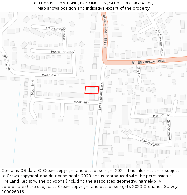 8, LEASINGHAM LANE, RUSKINGTON, SLEAFORD, NG34 9AQ: Location map and indicative extent of plot