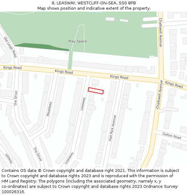 8, LEASWAY, WESTCLIFF-ON-SEA, SS0 8PB: Location map and indicative extent of plot