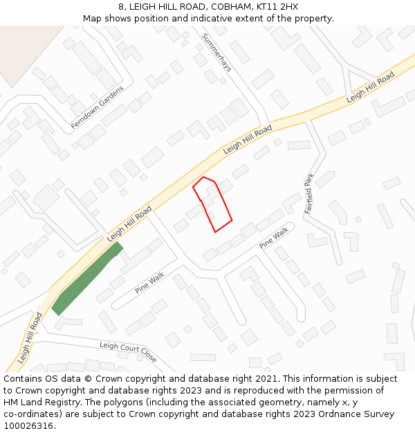 8, LEIGH HILL ROAD, COBHAM, KT11 2HX: Location map and indicative extent of plot