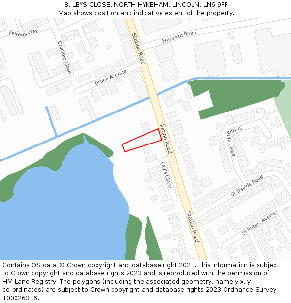 8, LEYS CLOSE, NORTH HYKEHAM, LINCOLN, LN6 9FF: Location map and indicative extent of plot