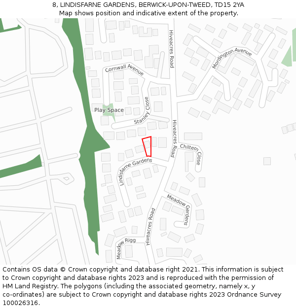 8, LINDISFARNE GARDENS, BERWICK-UPON-TWEED, TD15 2YA: Location map and indicative extent of plot