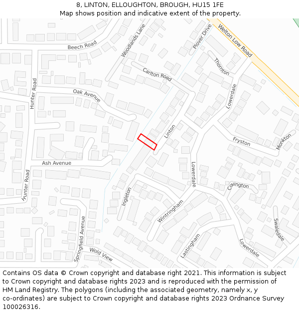 8, LINTON, ELLOUGHTON, BROUGH, HU15 1FE: Location map and indicative extent of plot