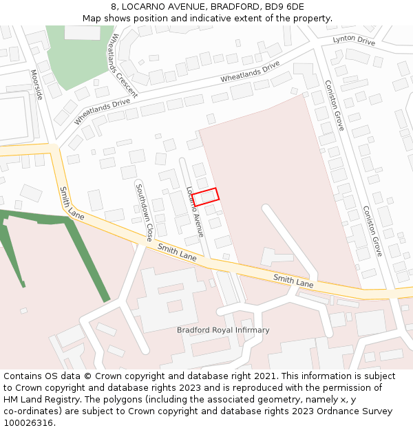 8, LOCARNO AVENUE, BRADFORD, BD9 6DE: Location map and indicative extent of plot