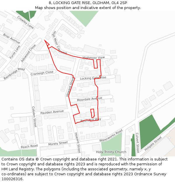 8, LOCKING GATE RISE, OLDHAM, OL4 2SP: Location map and indicative extent of plot