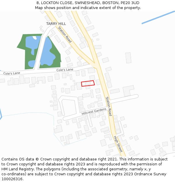 8, LOCKTON CLOSE, SWINESHEAD, BOSTON, PE20 3UD: Location map and indicative extent of plot