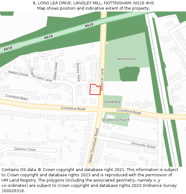 8, LONG LEA DRIVE, LANGLEY MILL, NOTTINGHAM, NG16 4HS: Location map and indicative extent of plot